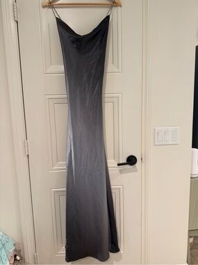 Elegant Grey Satin Slip Wedding Dress with Chain Straps